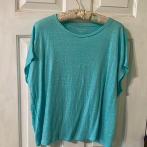 Eileen Fisher aqua 100% organic linen dropped sleeve top Medium